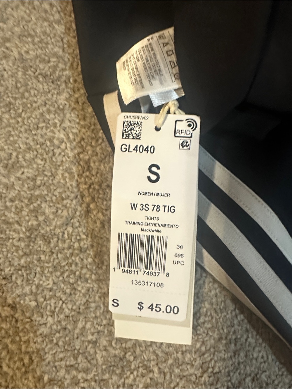 adidas Black Leggings with White Side Stripes for Kids - Picture 4 of 8